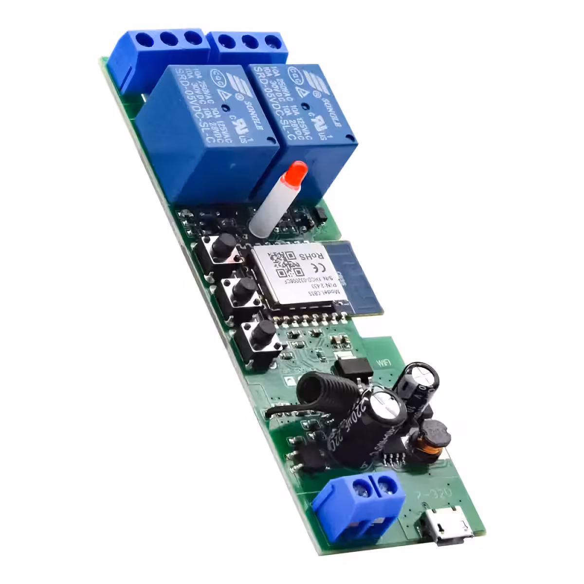 Inching-funktion med justerbar timer på 2-kanals WiFi-relæ