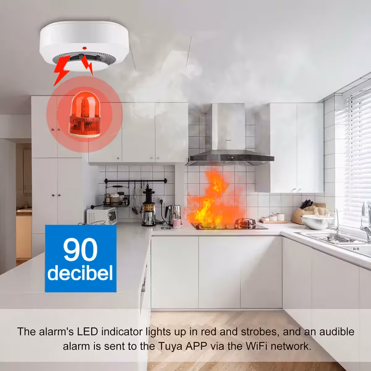 Trådløs røgsensor til hjemmets sikkerhed med WiFi Tuya