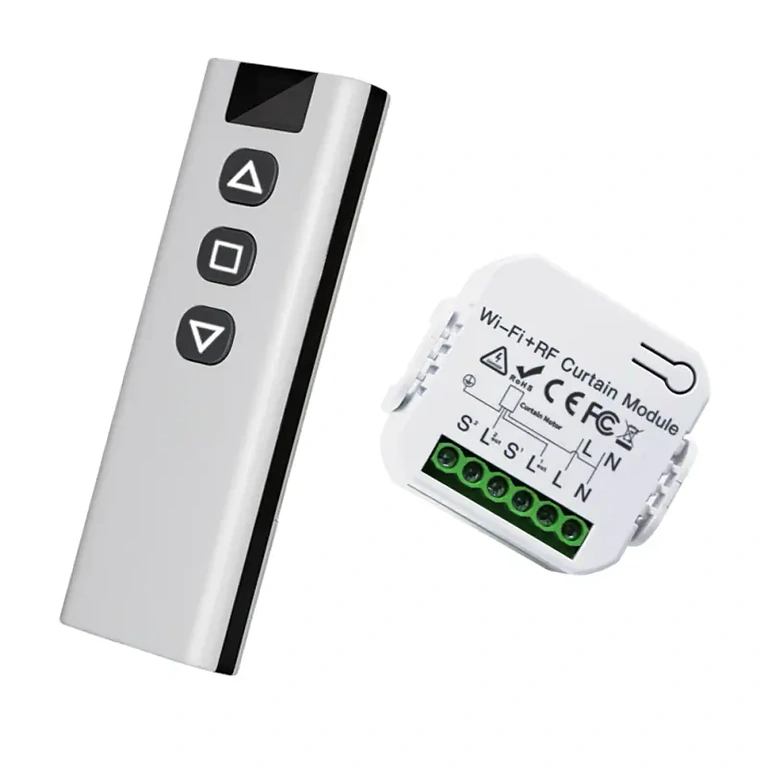Detalje af smart fjernbetjening til gardiner, persienner eller rullegardiner
