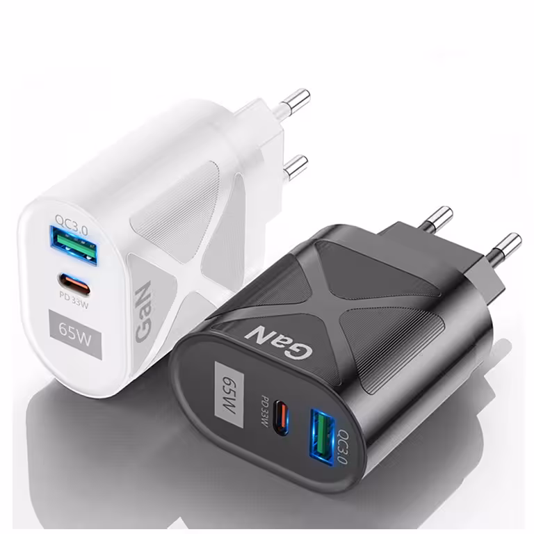 65W GaN USB-C & USB-A Telefon og Tablet Oplader – PD QC Hurtig Opladning til iPhone, Samsung, Android