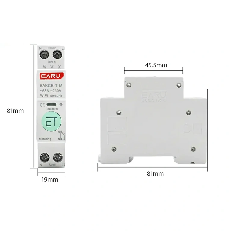 Sidevisning af elektrisk måler med terminalbeskyttelse