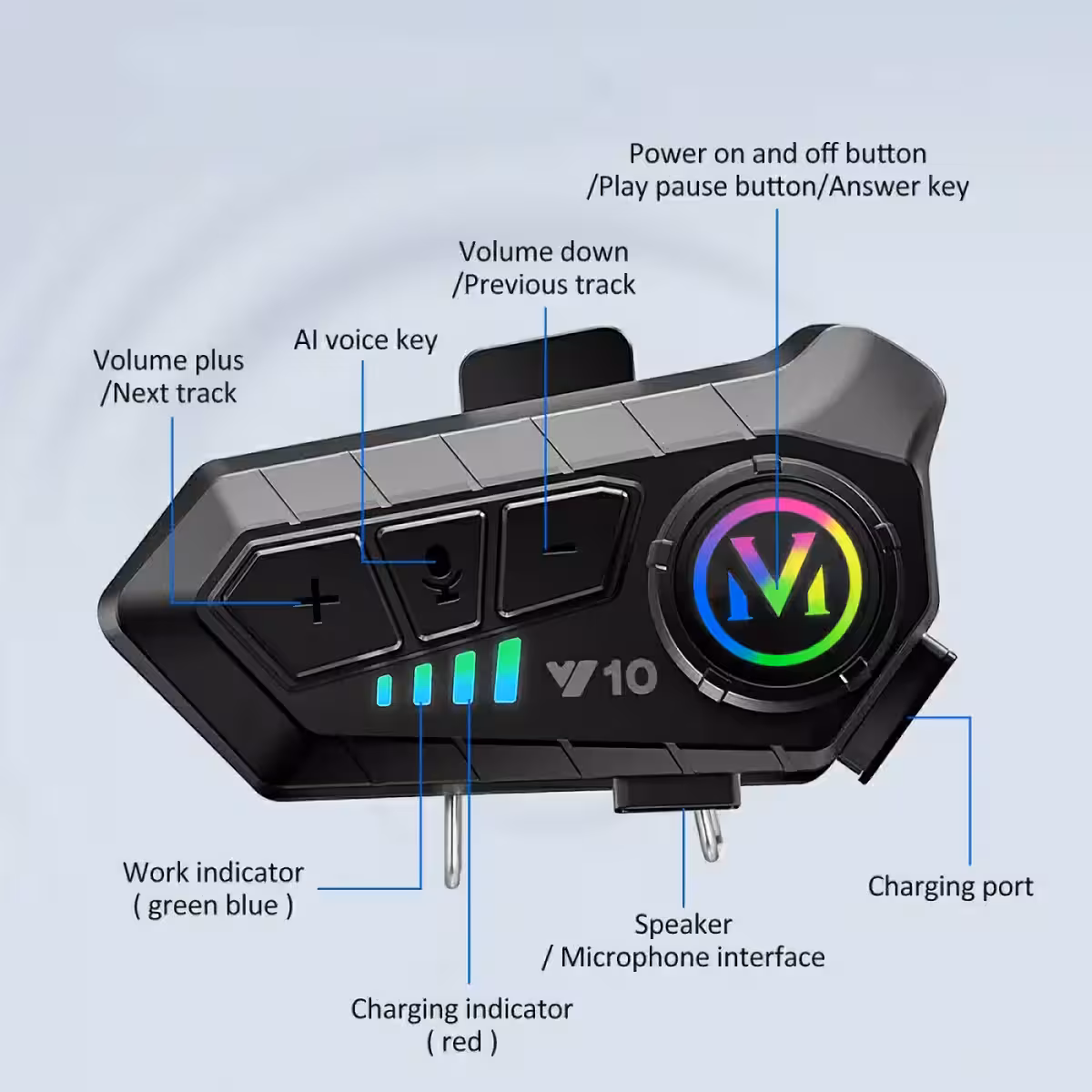 Knap til aktivering af stemmeassistent på intercom i hjelmen