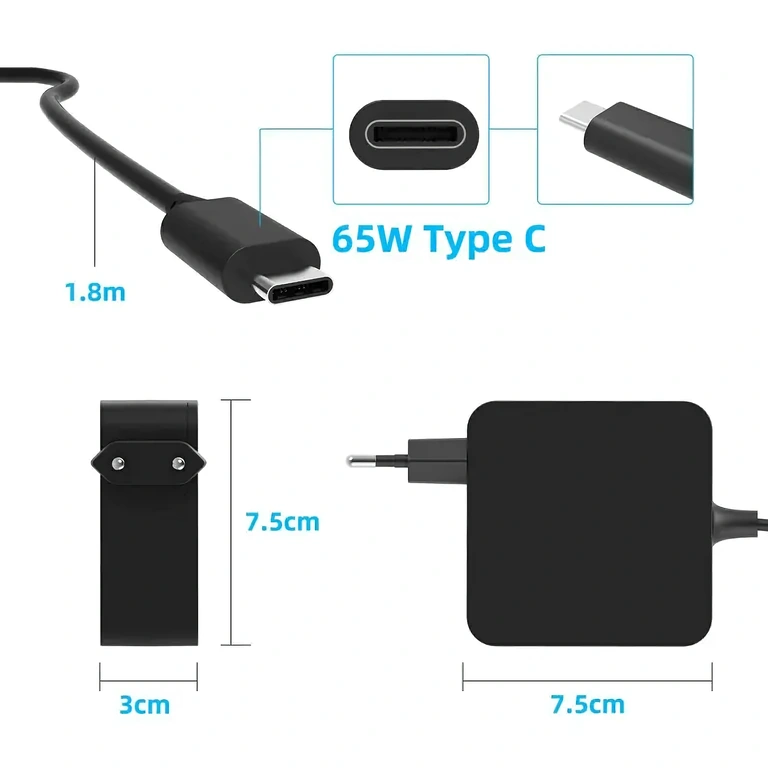 USB-C oplader kompatibel med Dell, Lenovo USB-C oplader til laptop, Dell, Lenovo, Asus, HP