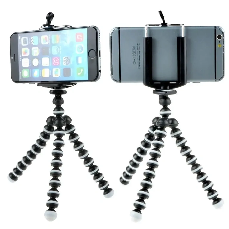 Fleksibelt tripod med universel holder til mobiltelefon og kamera