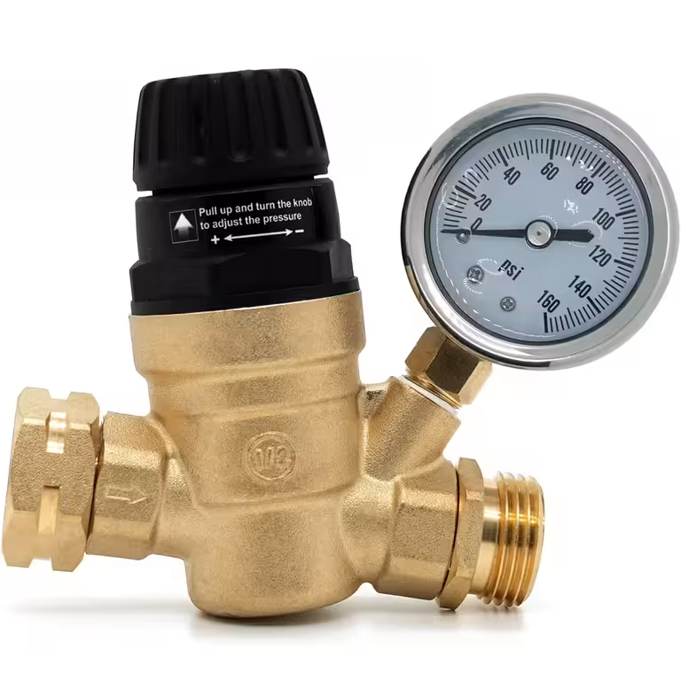 Vandtrykregulator / Reduktor 3/4″ med manometer – Begrænser til irrigation, hydrofor, pumpe, kedel, campingvogn