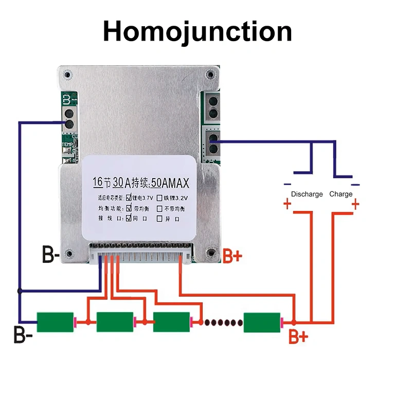 Tilslutningsdiagram for BMS 16S 60V 40A