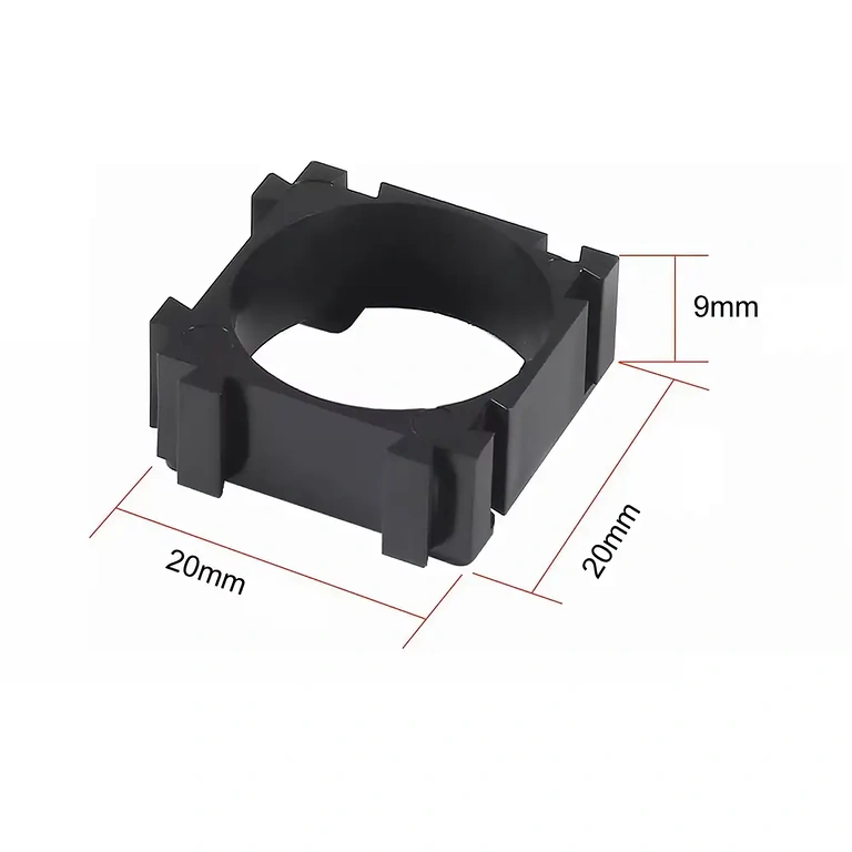 Teknisk diagram med dimensioner af modulær 18650 batteriholder