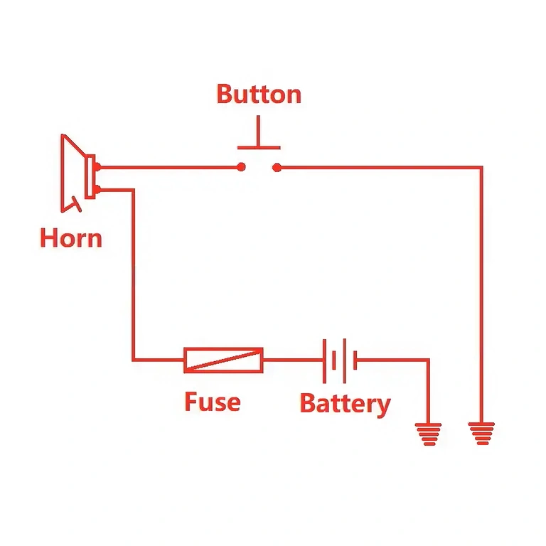 Tilslutningsdiagram for elektrisk horn 36V/48V/60V Elektrisk diagram for tilslutning af 36V, 48V eller 60V horn