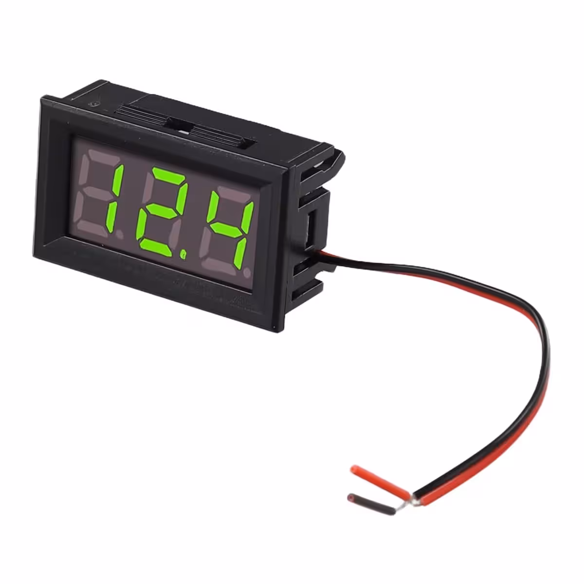 Detaljebillede af ledningen til digitalt panelvoltmeter 5V-120V, viser kvalitet og tilslutning