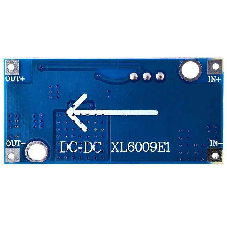 Bagside XL6009 modul Klar visning af bagsiden af XL6009 strømforsyningsmodul