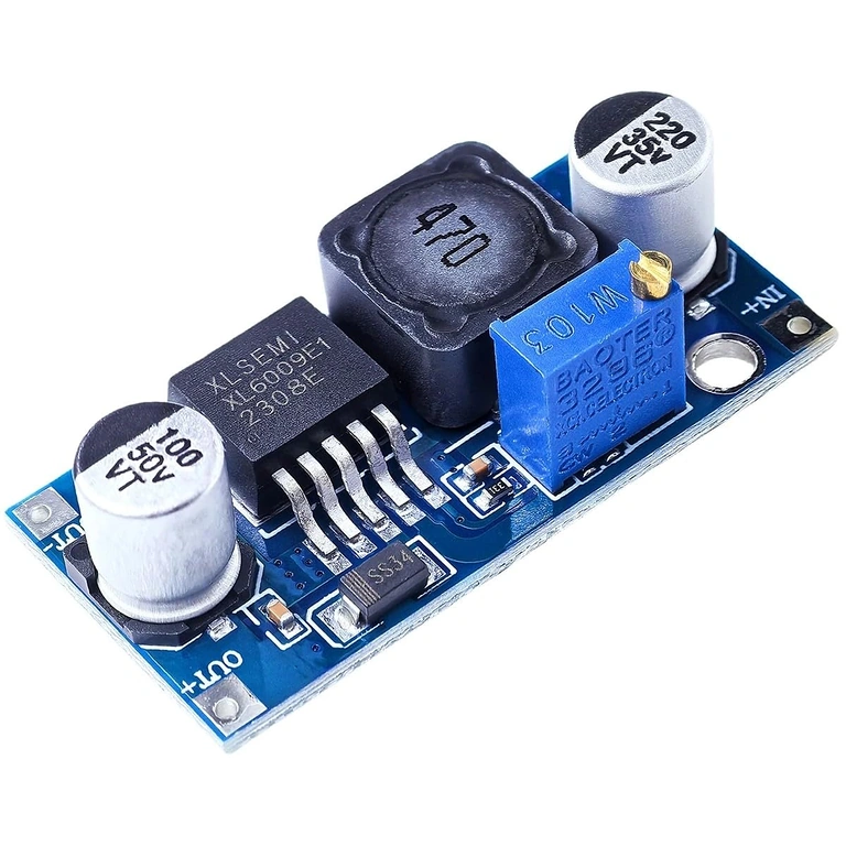 Komponenter i XL6009 modul Billede af hovedkomponenter i XL6009 modul