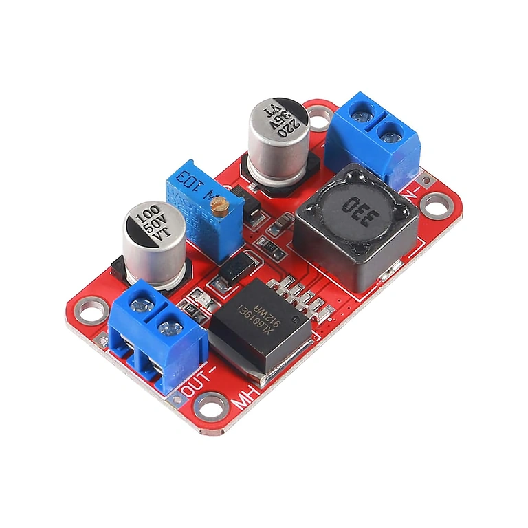 XL6019 DC-DC Boost Converter set fra siden, giver anden perspektiv af dimensioner og struktur