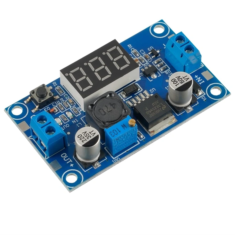 LM2596 Step Down modul med voltmeter-display set forfra