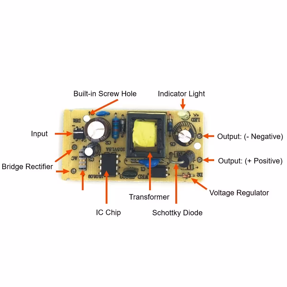 Tekniske oplysninger på 5V strømforsyningens mærkat