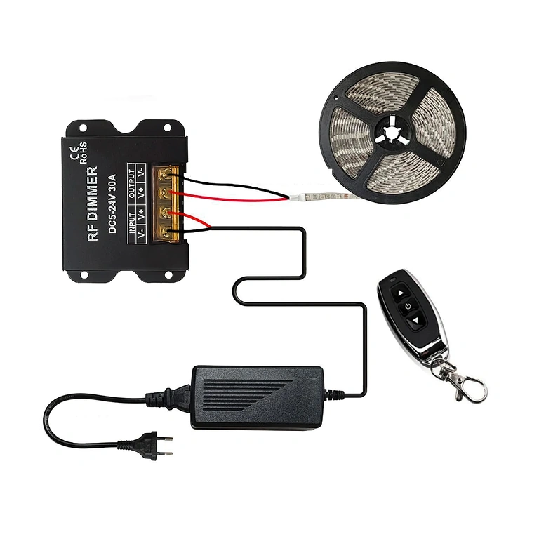 Tilslutningsdiagram for DC LED-strip dimmer 5V 12V 24V 30A