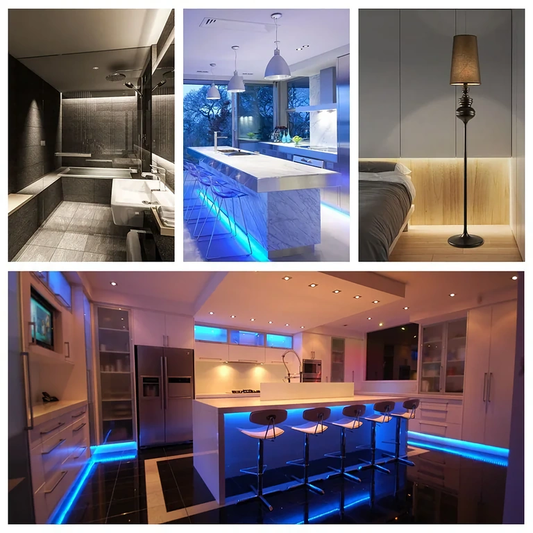 Billede af tændt monokrom LED-strip 5V 12V 24V styret af 30A dimmer