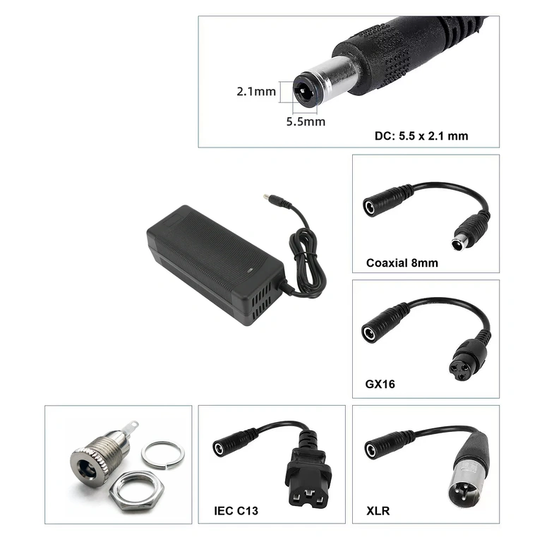 36V–42V 3A oplader med DC-stik 5,5×2,1 mm, kompatibel med løbehjul og elektriske cykler