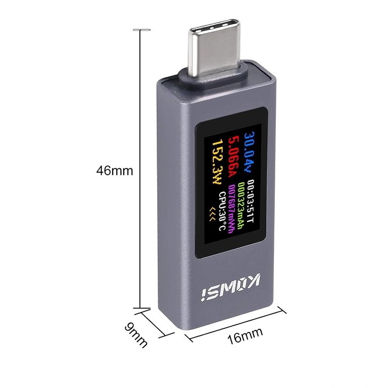 USB C tester KWS-2302C – sidevisning