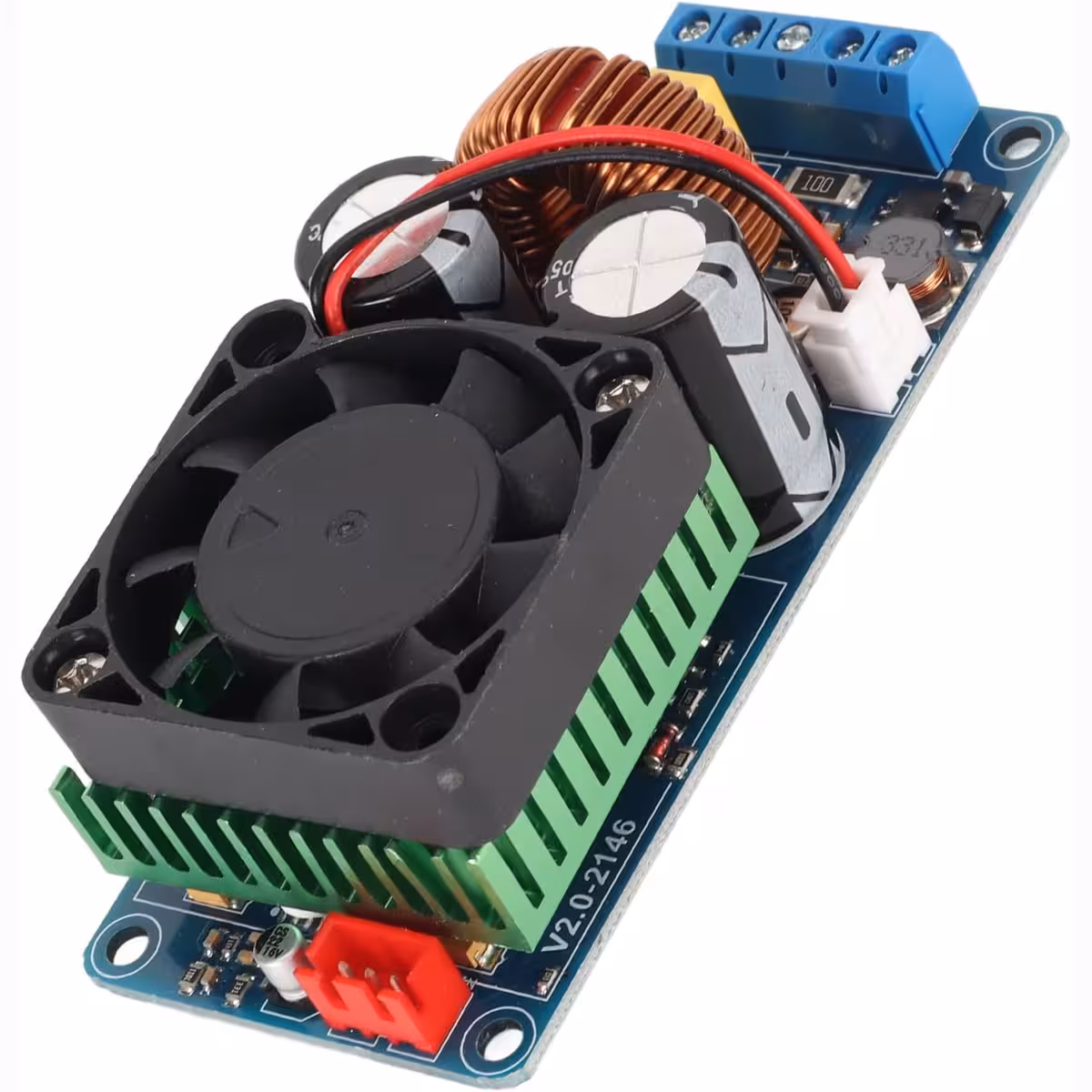 Elektroniske komponenter på mono-forstærkerens printkort 500W