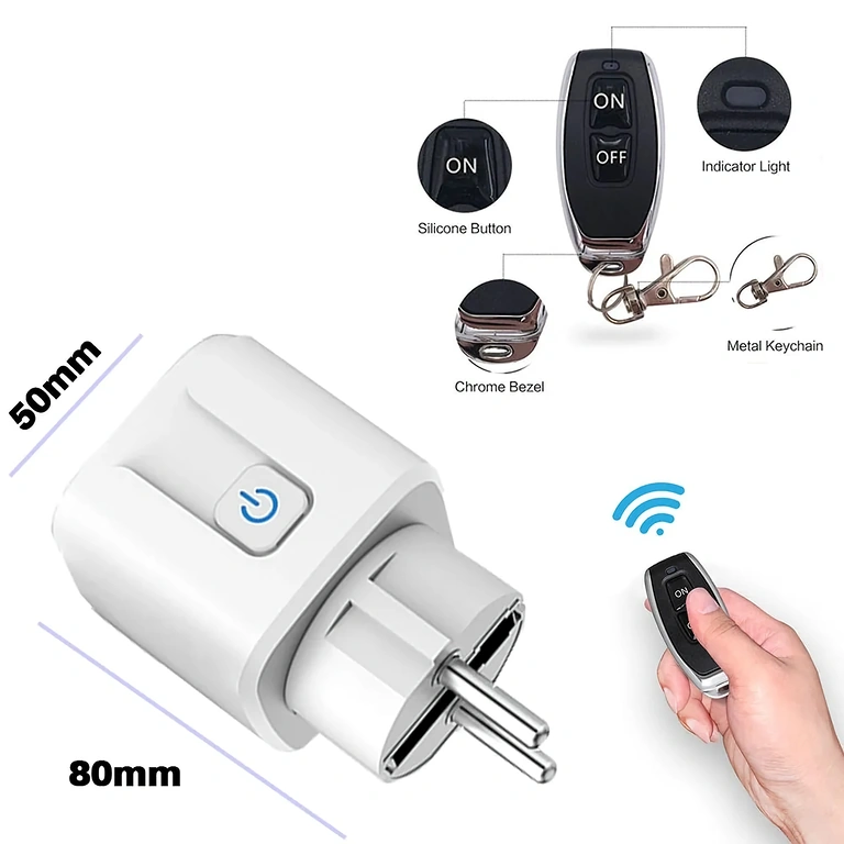 Stikkontakt med RF433 fjernbetjening til lys og apparater