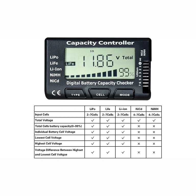 Digital tester 2–7S Li-Ion, LiPo, LiFe med høj præcision