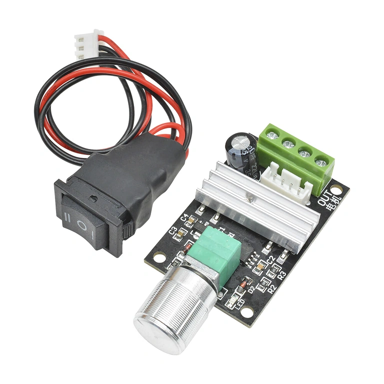 DC motor controller 6–24V 3A PWM – frontvisning