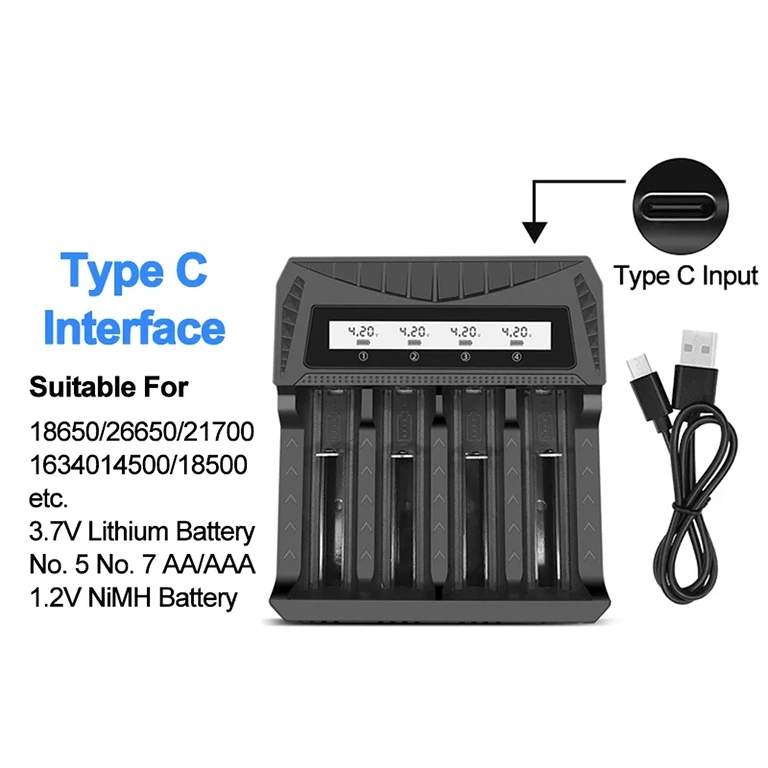 Oplader kompatibel med flere batterityper