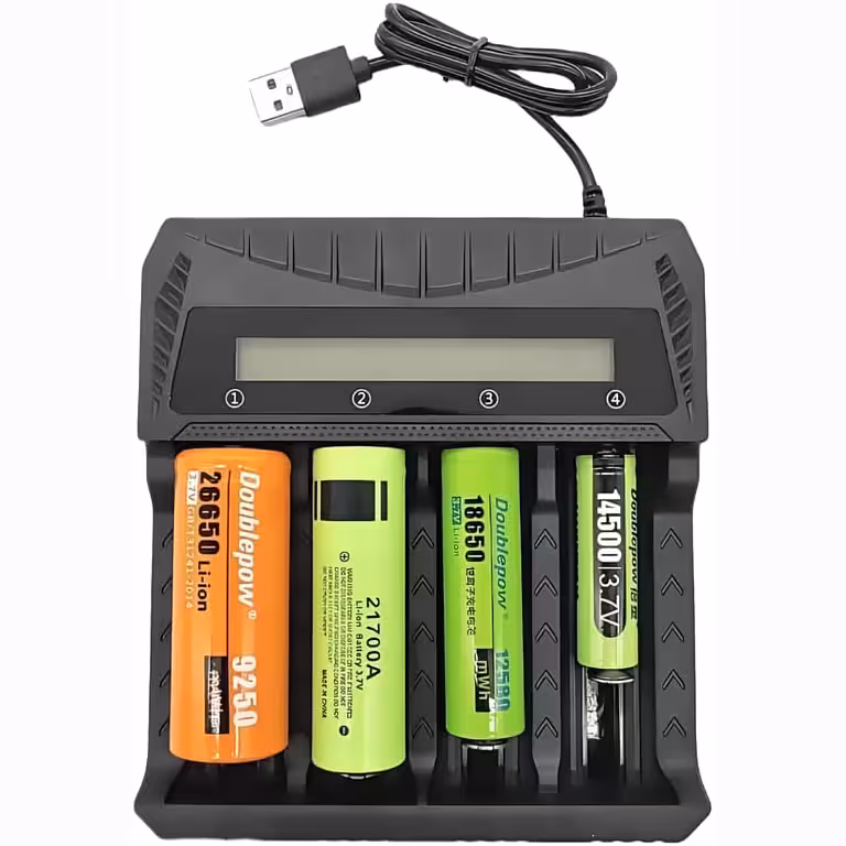 Universal oplader til 18650 batterier – Li-ion AA AAA 3,7V oplader, 4 slots, LCD display og USB-C