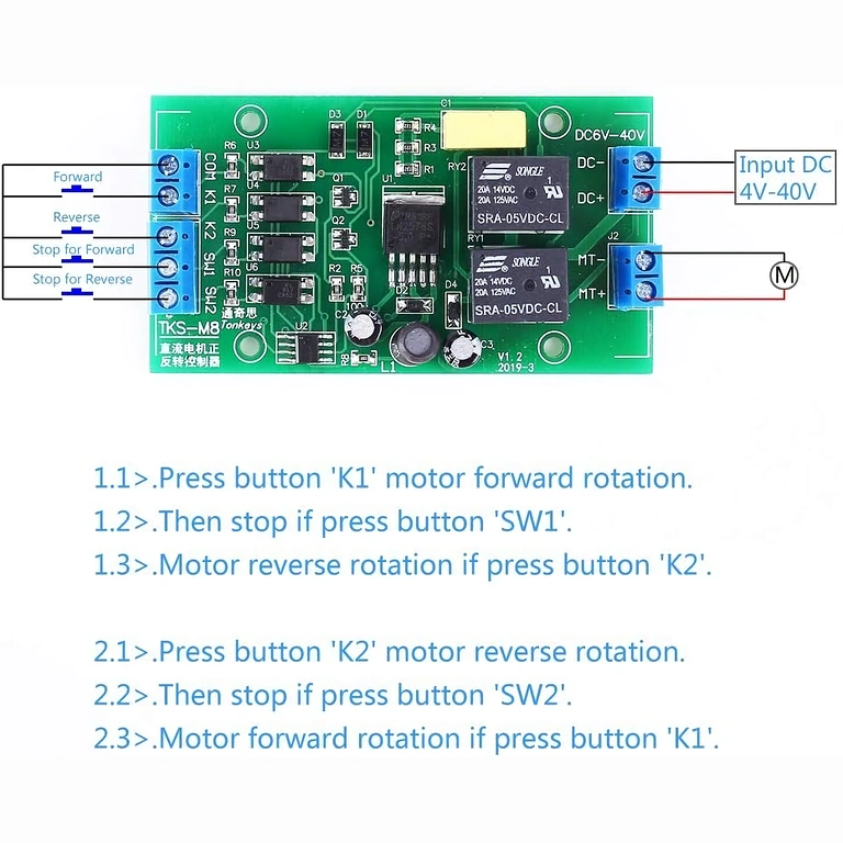 Tilslutningsdiagram for controller med frem/tilbage-funktion