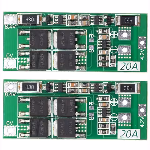 Sæt med 2 stk. – 2S 20A BMS modul med balance – inkluderet diagram