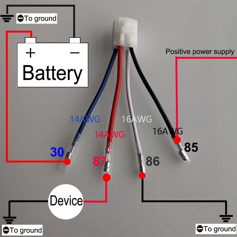 Ledningsdiagram for 12V 4-polet 40A bilrelæ