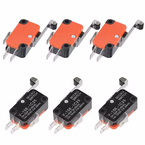 Sæt med 6 stk. – Endestop limit switch med rulle og lang arm – industriel mikroswitch 15A til AC/DC