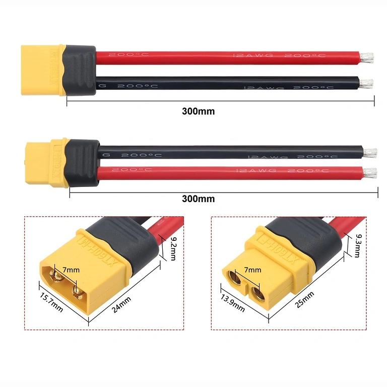 XT60-stik dimensioner Ind- og udgangsforbindelser på DC12–80V 20A Buck-modul