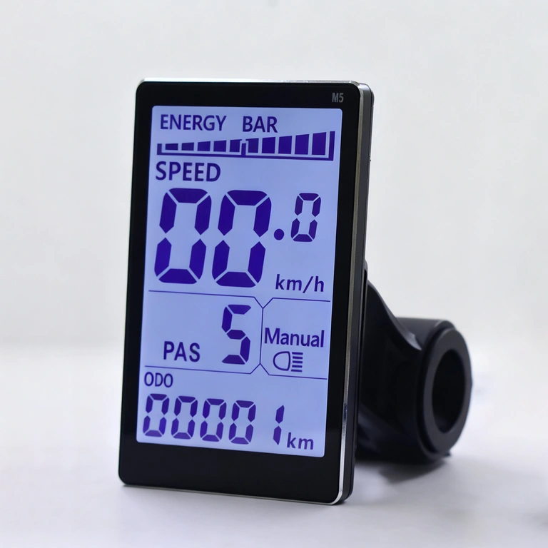 Controller og Display M5 – sidevisning Sidevisning af controller- og Display M5-kit til elcykel 500W–1000W
