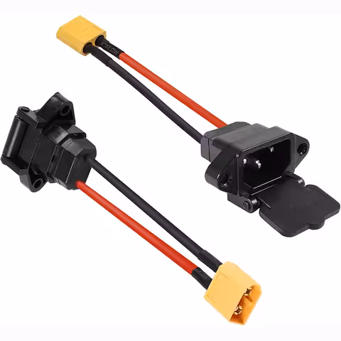 Sort kabel med RDB IEC-stik og fladt han XT60-stik