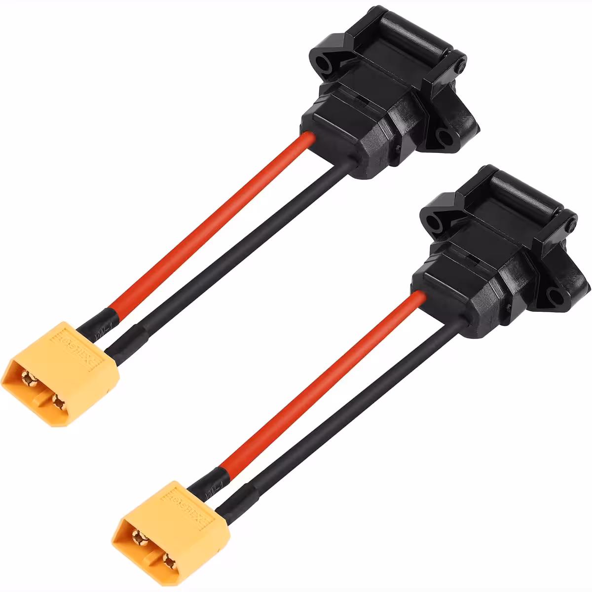 Fuldt billede af batterikabel med RDB IEC- og flade XT60-stik